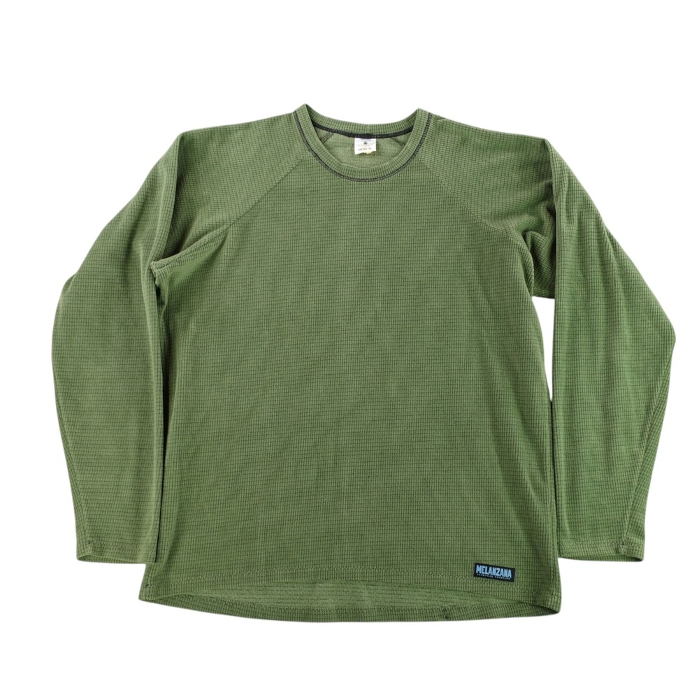 Melanzana Microgrid Crew Men XL Green Long Sleeve Waffle Fleece Pullover Shirt